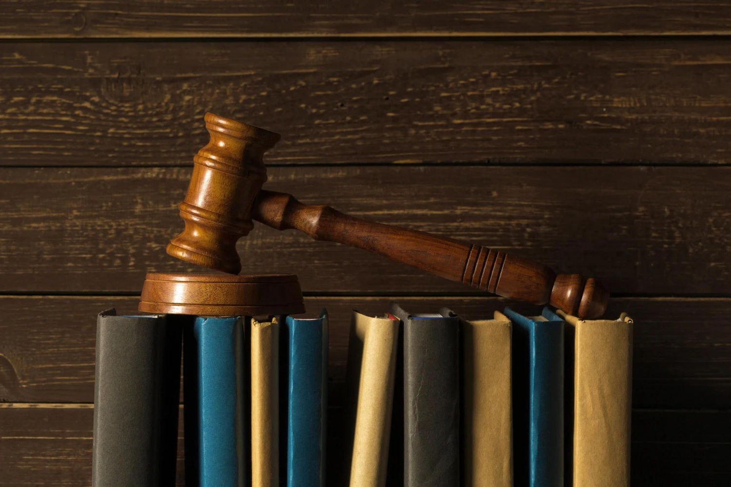 Gavel resting on law books