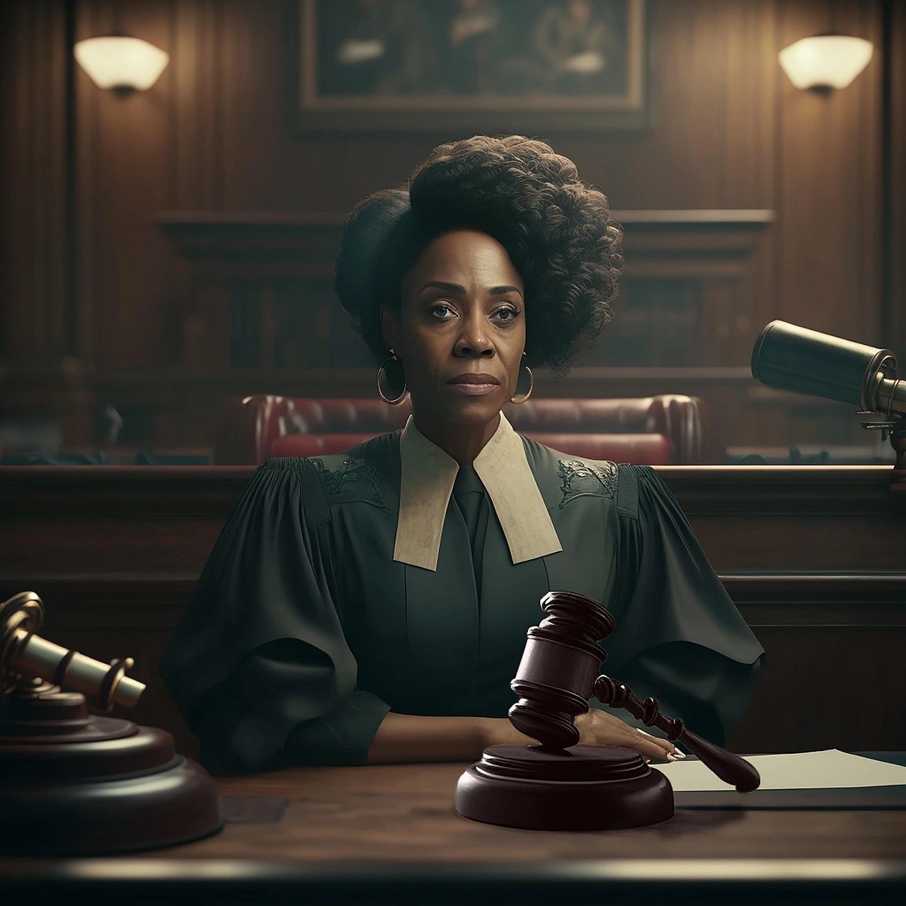 Judge in a courtroom setting.