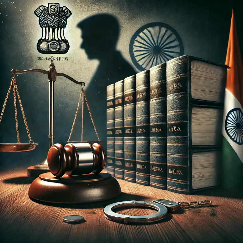 Justice symbols with Indian elements.